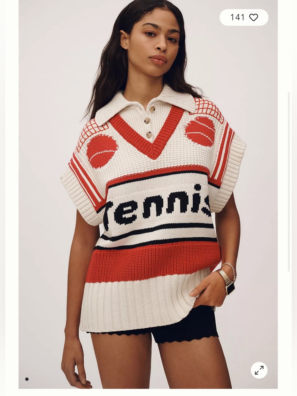 Maeve Tennis V-Neck Button-Up Twofer Sweater Vest